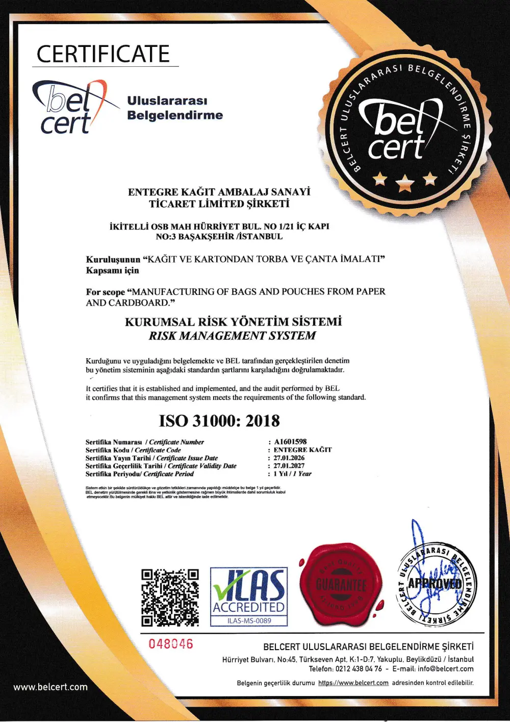 ISO 31000:2018 Unternehmensrisikomanagement Zertifikat
