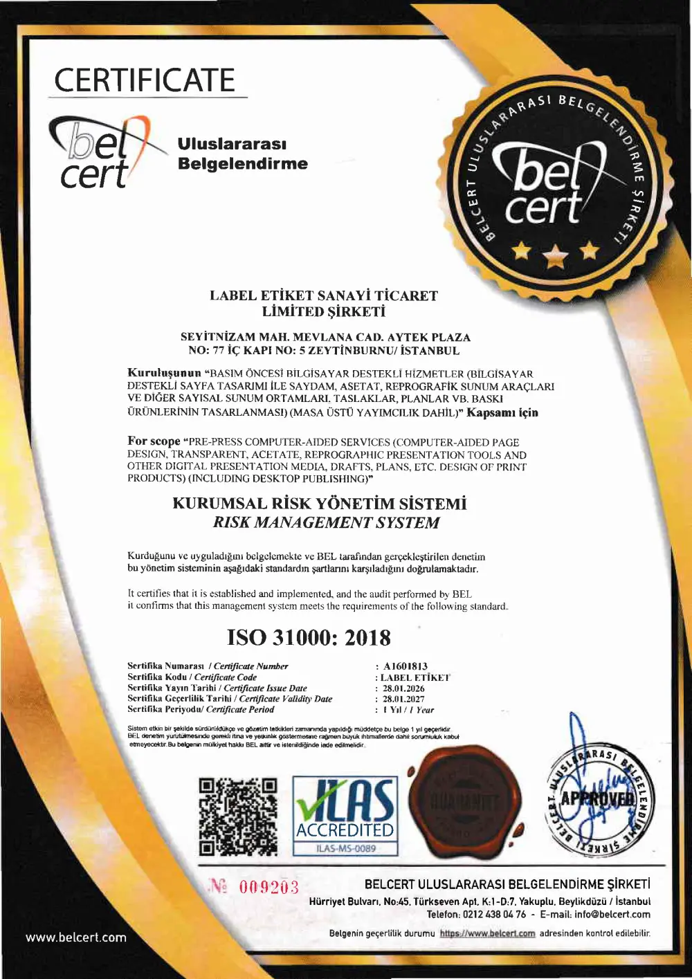 ISO 31000:2018 Unternehmensrisikomanagement Zertifikat
